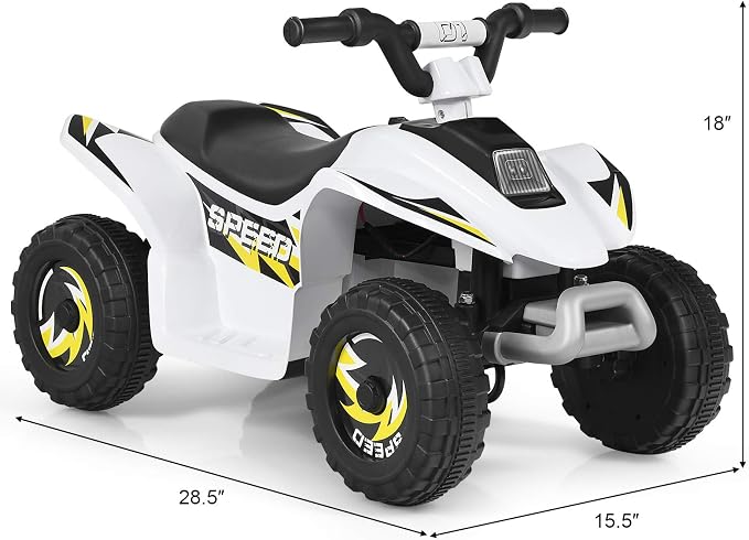 Costzon Kids ATV, 6V Battery Powered Electric Quad, Forward/Reverse Switch, Rear Wheeler Motorized Ride On Mini Vehicle Car for Toddlers Boys Girls, Ride on ATV (White)