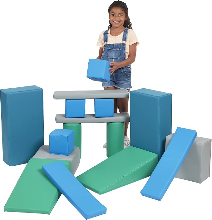 ECR4Kids SoftZone Builder Stacking Blocks and Shapes, Beginner Playset, Contemporary, 16-Piece