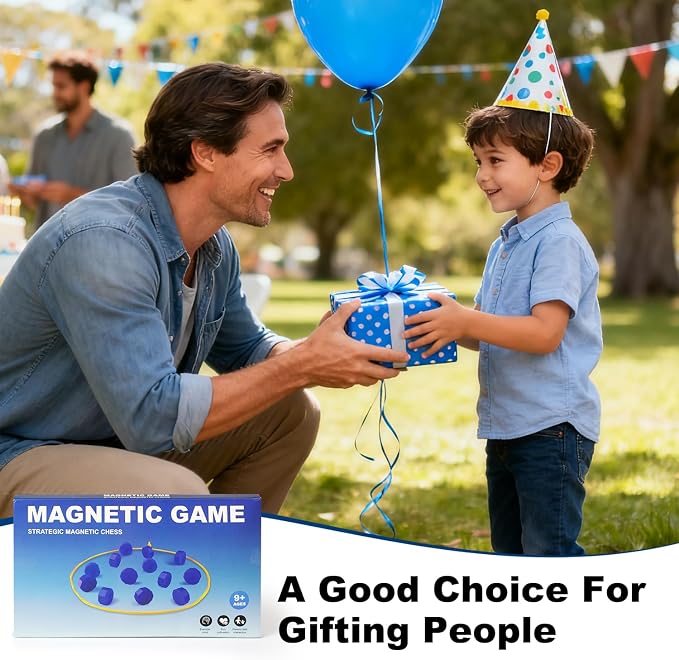 Magnetic Chess Game with 24 Full-Size Stones, Magnet Game with 3 String & Portable Storage Bag, Strategy Board Game for Family Game Night, Indoor Outdoor Use for Kids Adults