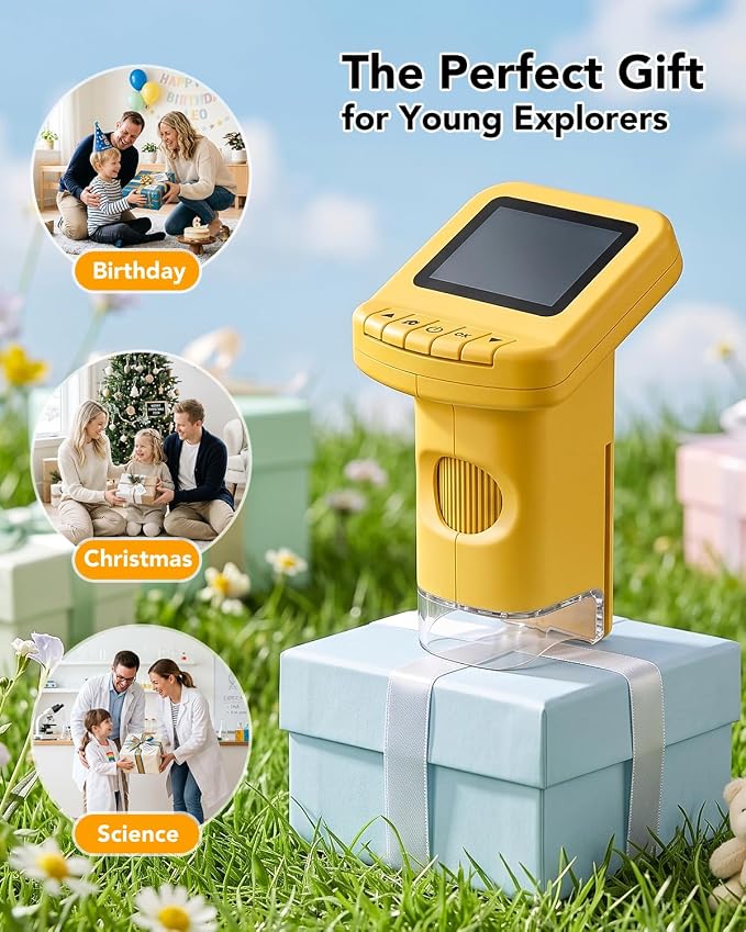 1200X Handheld Microscope for Kids, Portable Kids Microscope HD Screen Video Record, Pocket Digital Microscope STEM Educational Toys, Birthday Gifts for Ages 6-12 Boys Girls