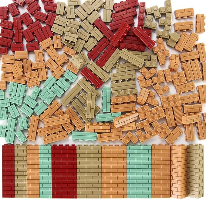 Masonry Bricks Set - Compatible with Major Brands Building Blocks, 260 Pieces Bulk 1x2 1x3 1x4 and Corner Bricks for DIY Wall House Construction Gift for Kids (Multicolored)