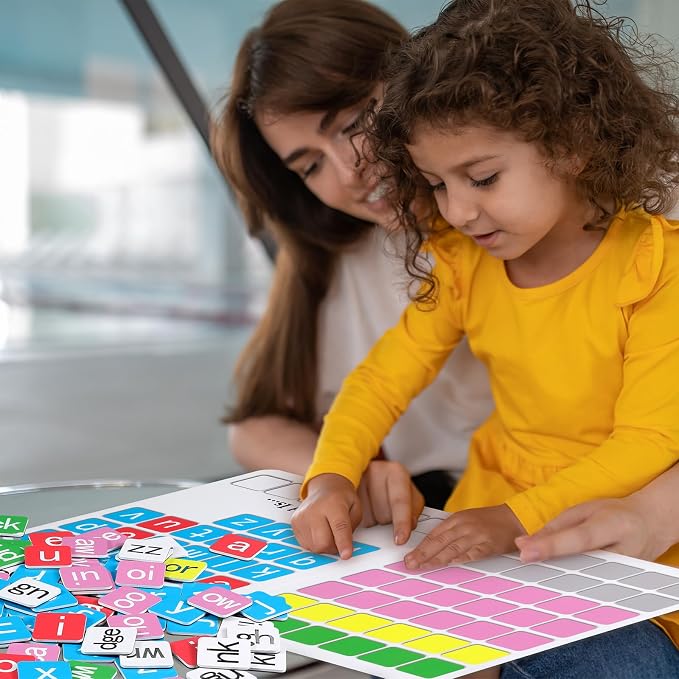 Ireer 1 Set Phonics Magnetic Letter Tiles Set Spelling Reading Games Board Manipulative Phonemic Awareness Sentence Building Alphabet ABC Fridge Magnets Homeschool Classroom Learning Activity