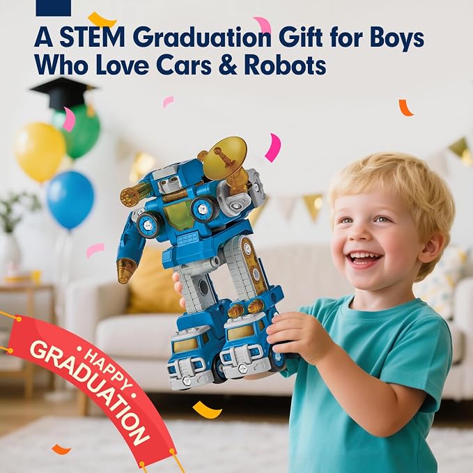 hahaland Toys for 5 Year Old Boy Birthday Gift, Stem Toys 6 Year Old Boys | 5 in 1 Take Apart Trucks Transform to Robot Toy Building Sets for Kids 5-7, Educational Creative Vehicle Drill Screw Playsets