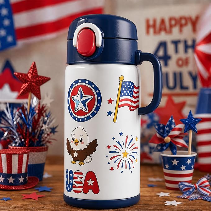 JCFIRE 4th of July Temporary Tattoos for Kids Adults, Cute Independence Day Fake Tattoos Stickers, Fourth of July Red White and Blue 4th of July Accessories for Women Girls Party Favors