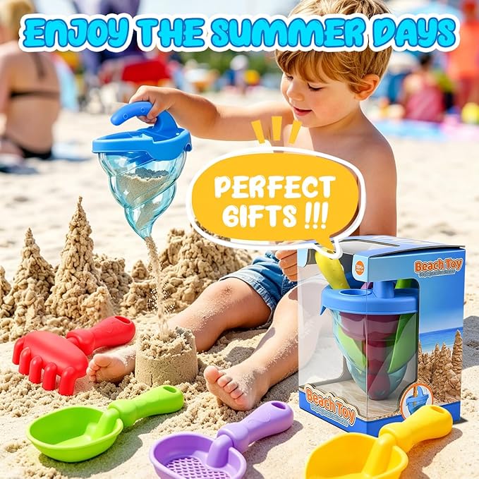 5Pcs Sand Spilling Funnel Beach Toy, Drip Sand Castle Maker Water Mixing Writing Toy for Summer Beach Sandbox Outdoor Activities