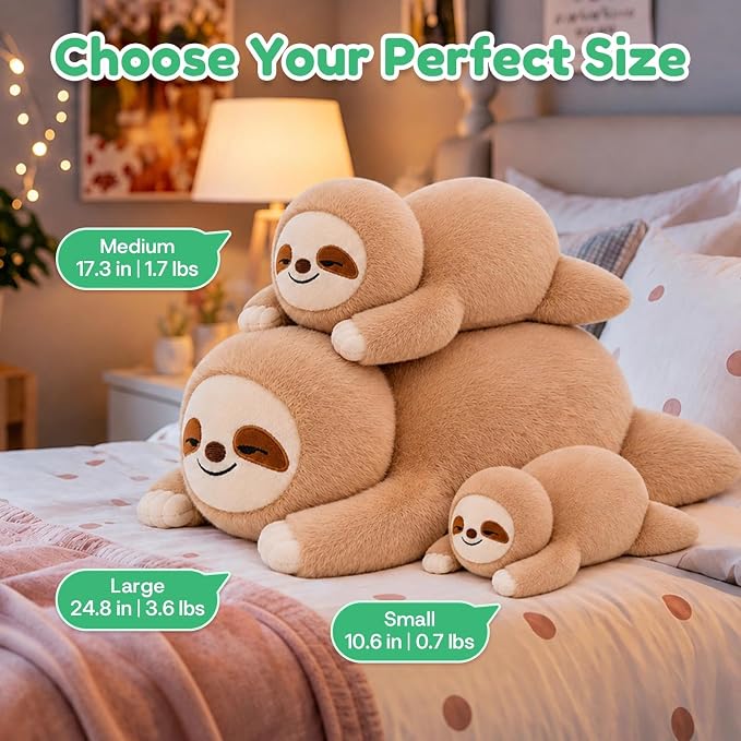 Sloth Weighted Stuffed Animal, Soft Plush Toy Gift (10.6 Inch, 0.7 Lbs)