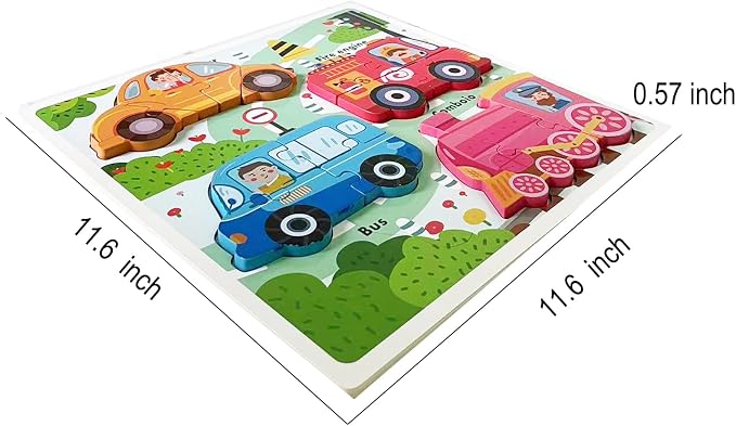 Jumbo Base Wooden Blocks Puzzles for Toddlers 1-3 ,Educational Toys for 2-3 Years Old,Toddler Montessori Gifts Vehicle Car Truck Puzzles Ages 2-4