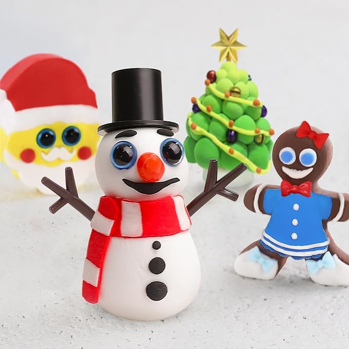 Christmas Stocking Stuffers for Kids - Christmas Crafts - Build a Snowman, Gingerbread Man, Santa & Christmas Tree - 4 Piece DIY Air Dry Clay Kit - Xmas Gifts for Girls Boys Ages 3-5 4-8 8-12