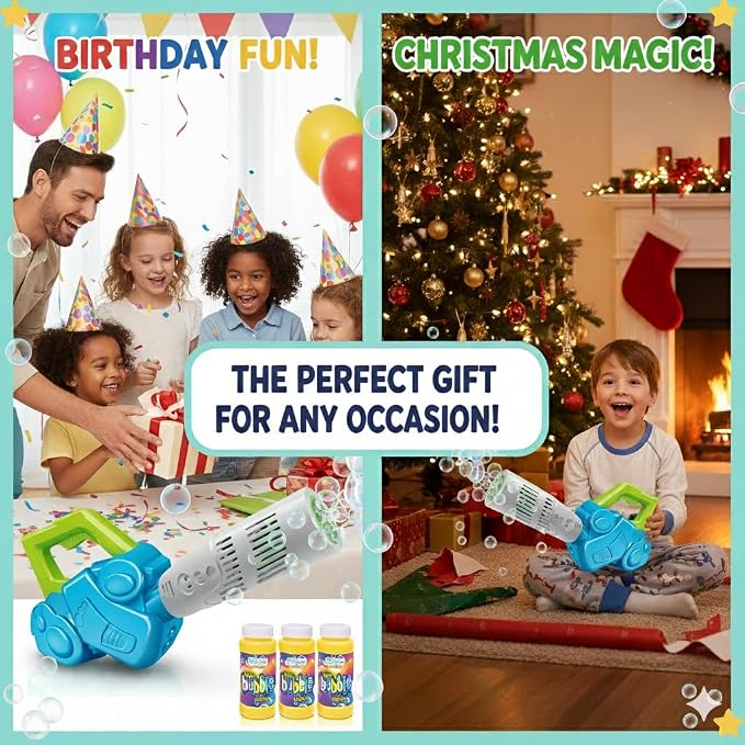 ArtCreativity Bubble Leaf Blower with 3 Refill Solutions, Outdoor Bubble Toys for Toddlers 1-3, 2 Year Old Boy Birthday Gift, Christmas Toddler Toys for Boys, Bubble Machine for Kids