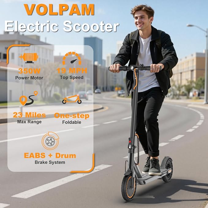 VOLPAM Electric Scooter, 350W/500W/800W/1000W/250W Powerful Motor & 19/22/ 9 MPH Top Speed, 16-28-10 Miles Long Range, Folding E Scooter Choice