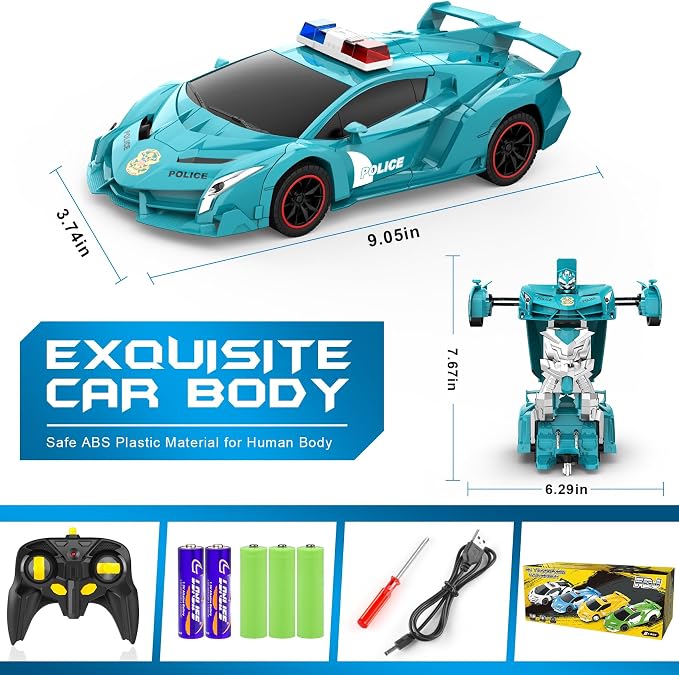 FDJ Remote Control Car - 2 in 1 Transform Car Robot, One Button Deformation to Robot with Flashing Lights, 1:18 Scale Transforming Car, 360 Degree Rotating Drifting, Car Toys for Boys