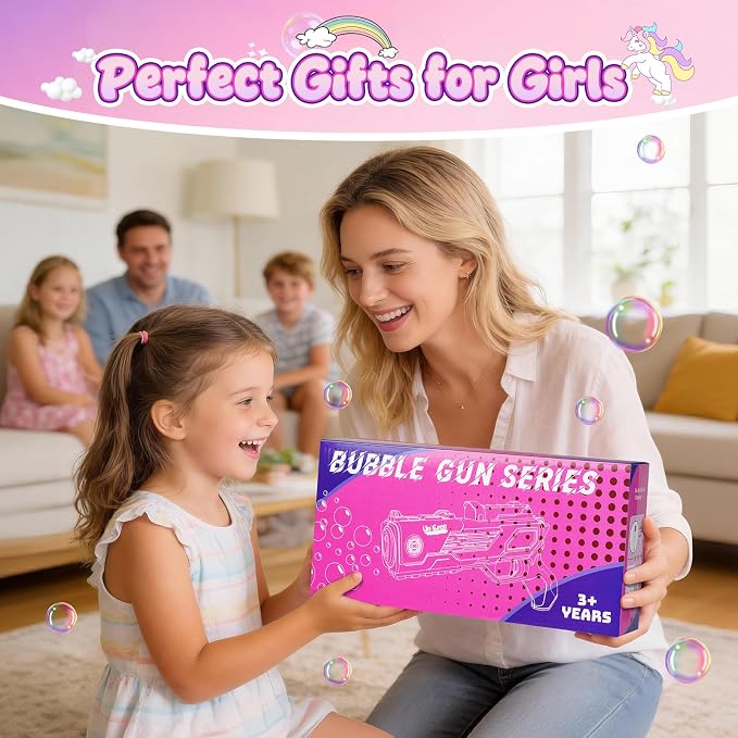 Unicorn-Bubble Gun:Unicorn Toys for Girls Age 4-6, Outdoor Toys for Kids Ages 4-8, 3+ Year Old Girl Gifts, Easter, Summer, Wedding, Party Favors, Halloween, Birthday Gifts