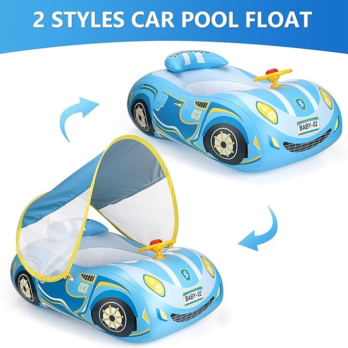Baby Pool Float Toddler Floaties 3D Car Baby Float for 12-48 Months Inflatable Heavy Duty 0.35mm PVC Seat Boat Pool Toys Float No Flip Swimming Floaties for Boys&Girls1-5 Years