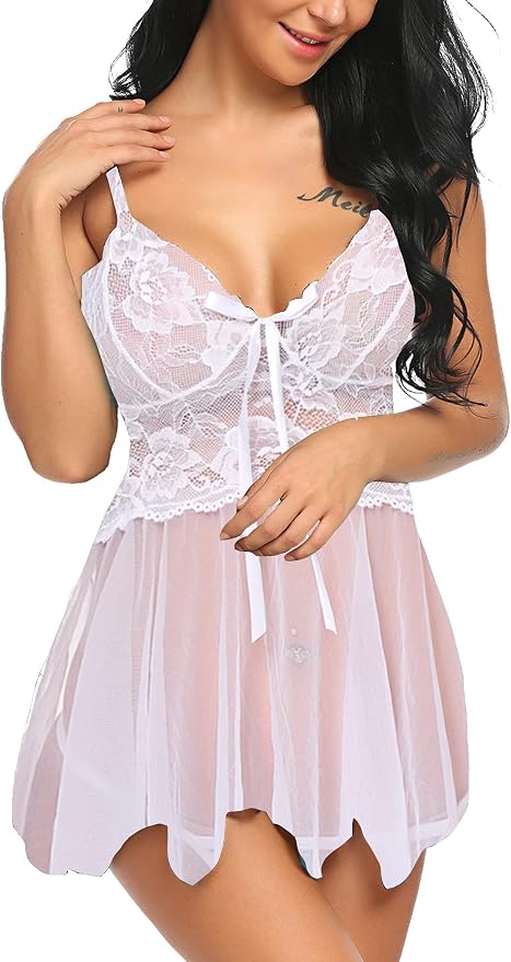 Avidlove Women Lingerie Lace Babydoll Mesh Nightgown Chemise Boudoir Nighty Sleepwear