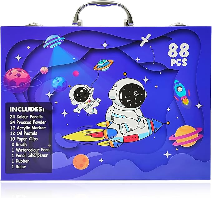 88Pcs Astronaut Markers Set, Drawing Set For Artist, Portable Art Case, Color Pencils, Pressed Powder, Acrylic Marker, Oil Pastels with Case ect