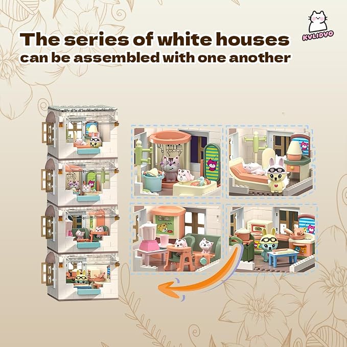Koko's Cat Town DIY Miniature House Kit, Tiny White House Series Kitchen Building Kit, Purrfect Dollhouse with 256PCS, Cat Toys Gift for Girls Boys Teens Kids Ages 3+