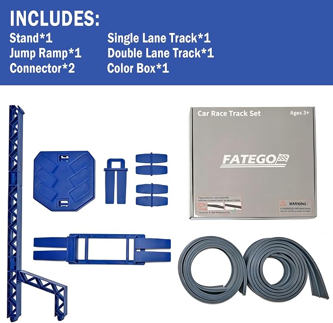 FateGo Gravity Car Track Set with Jump Track Pieces, Dual-Lane Die-cast Car Track Toy Compatible with 1:64 Diecast Cars
