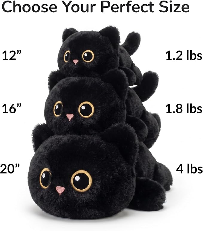 Weighted Cat Stuffed Animal, 16-Inch, 1.8 lbs Black Cat Plush, Cuddly Soft Plushie Pillow Gift for Kids & Adults