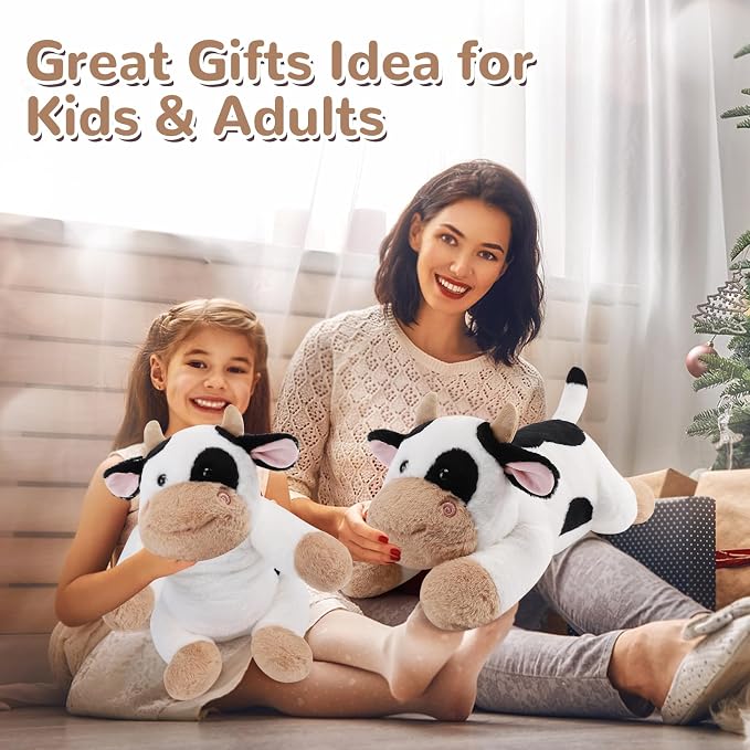 gnomantic Cow Weighted Stuffed Animals - 12 Inch 1.0 Pounds Weighted Plushies Cow Stuffed Animals - Small Plush Pillow - Cute Plush Toys Gifts for Kids & Adults (12" 1.0 lbs Black)
