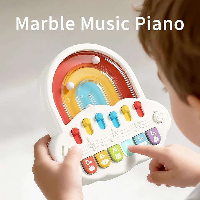 Baby Piano Toy 6 to 12 Months Light Up Music Keyboard Baby Toys for 6 9 12 18 Months with 4 Modes, 2-in-1 Musical Piano Toy with Marble Game, Sensory Infant Girl Toy 1 Year Old Boys Girls Gift