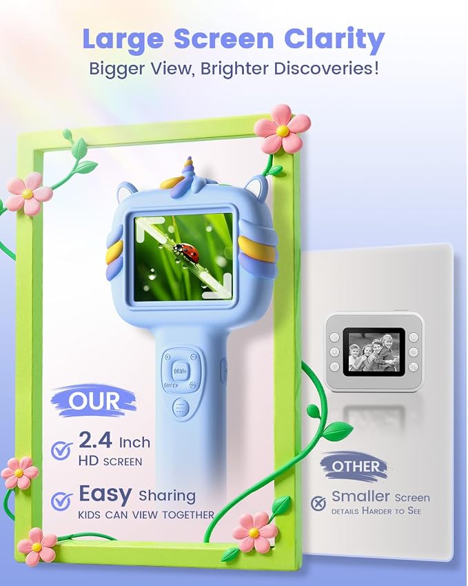 Microscope Camera for Kids Gifts Toys- Handheld Pocket Microscopes with 2.4" Screen and Autofocus - Mini Digital Educational Science Kit for Christmas Birthday for Age 3-5 5-7 8-12 Girls Boys (Blue)