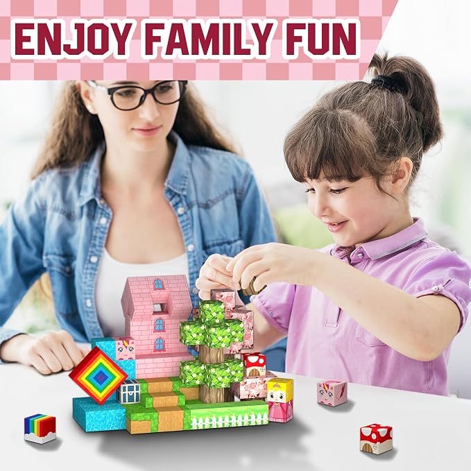 Uucoco 100PCS Magnetic Blocks - Princess Castle Building Toys Montessori Sensory Toys Birthday GIFS for Girls 3 4 5 6 7 8 9 10+ Years Old, Creative Magnets Games for Toddler Kids