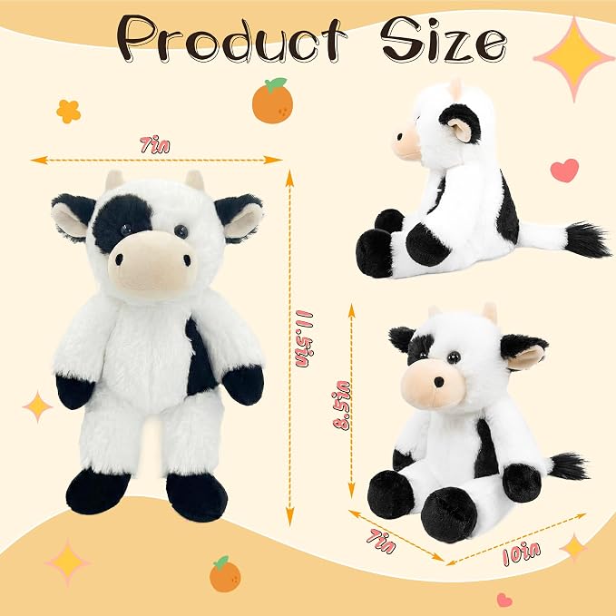 Stuffed Animal Plush Toy Soft Plushie Cuddly Holstein Cow Cute Plush Toy for Kids Toddlers Boys Girls Birthday Christmas Nursery Decor Party Favors