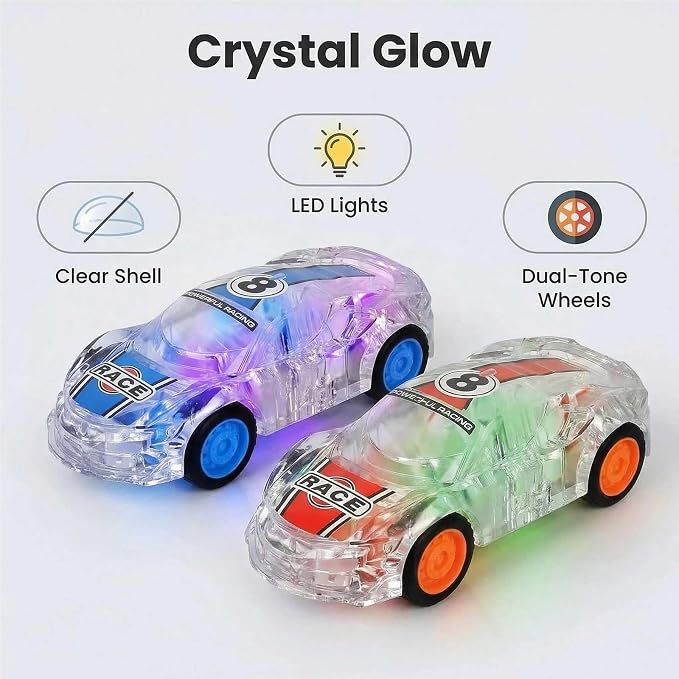 LIDI 2 Pack LED Light up Pull Back Race Car Toys Friction Power Car Toy Set | Toddlers Baby Kids Boy Birthday Gifts Easter Basket Stuffers, Christmas Party Gift