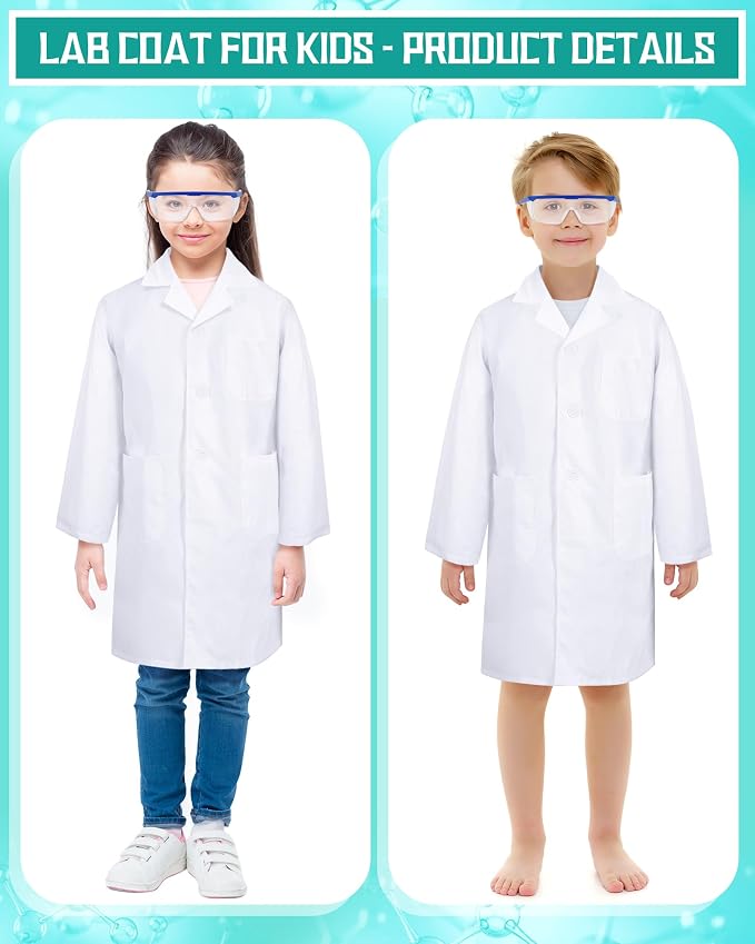 Unittype 6 Set 66 Pcs White Kids Lab Coats Bulk Children Girl Doctor Scientist Costume Lab Coat Goggles Test Tube Eyedropper(S)