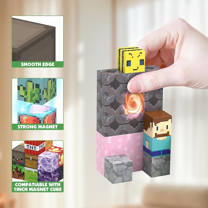 JIMI 120PCS Magnetic Blocks, Magnetic Building Blocks Set for Boys Girls Ages 3+, 1 inch Magnet Cubes Montessori Sensory Stacking Construction Toys Christmas Birthday Present