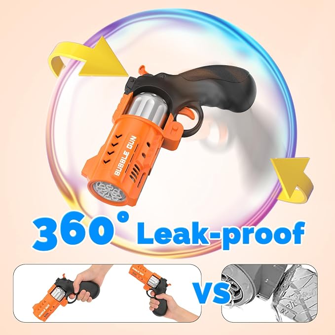 EagleStone 2 Pack Revolver Bubble Guns for Kids, Swing-Out Cylinder, 8000+ Bubbles/Min, LED Light Up, 4 Bubble Solution Bottles, Outdoor Indoor Toy, Birthday Easter Gifts for Toddlers