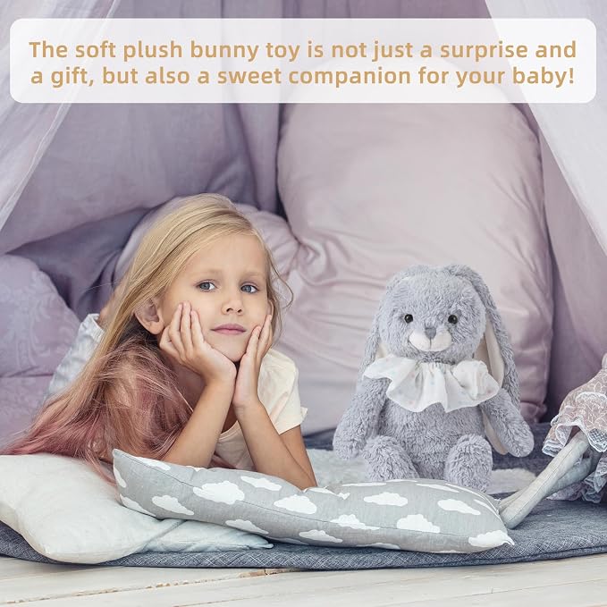 Bunny Stuffed Animal Soft Rabbit Cuddly Toy 8'' Long - Eared Plush Bunny with Ruffled Collar Plush Toys for Babies and Toddlers