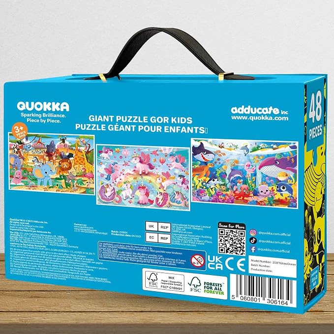 QUOKKA Giant Floor Puzzles for Kids Ages 4-6 – 2x3 Ft Glow in the Dark Jumbo Jigsaw Puzzles for Kids Ages 3-5 – 48 Large Pieces MaDeep Ocean Adventure Scene for 4-8 yo – Toy with Gift Box for Toddlers