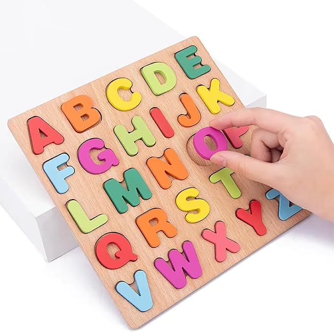 Winbar Wooden Puzzles for Toddlers, Alphabet Shape Puzzles for 3 Years Old | 3 in 1 Wooden Puzzle, Natural Wood Pieces, Smooth surface, Great Gift Idea, Wooden Montessori Toddler, Meets toy standards