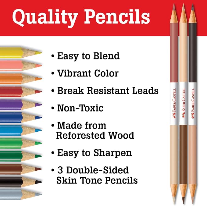 Faber-Castell World Colors How to Draw Faces Kit - Learn to Draw Portraits for Beginners - 40 Piece Skin Tone Coloring Pencils and Paper Art Set