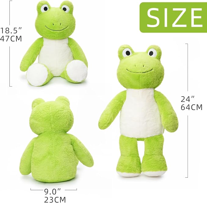WEIGEDU Dressable Stuffed Animal Fits 3-6M Toddler Clothes, 24.8" Large Plush Toy with Long Limbs for Pretend Play, Soft Huggable Companion - Frog