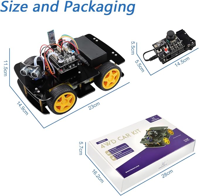 Freenove 4WD Car Kit with Remote (Compatible with Arduino IDE), Line Tracking, Obstacle Avoidance, Wireless Control App, Ultrasonic Sensor Motor Servo