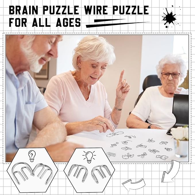 Metal Brain Teaser Puzzles Set of 36 with Pouch, Steel IQ Games Physics Mind Metal Puzzles for Adults Basket Stocking Stuffers for Boys Girls Adults Challenge Gifts (Easy)