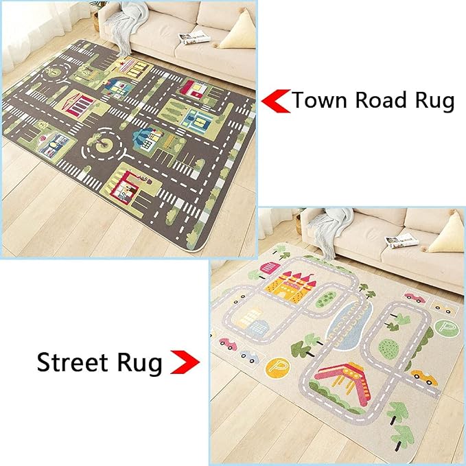 Kid Rug Carpet Playmat for Toy Cars and Train,Play Area Rug with Rubber Backing,Fun Throw Rug,Ideal Gift for Children Baby Bedroom Play Room(80×120cm/32×47in) Y2