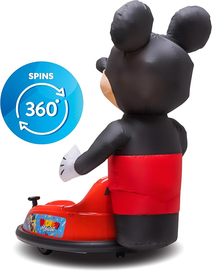 6V Mickey Mouse Toys Toddler Bumper Car - Ride On Toddler Toy, Kids Electric Bumper Car, Auto-Inflated, Parent Remote Control, LED Light, 360° Spins, 1 MPH, Max Weight 66lbs, Age 1.5-4yrs
