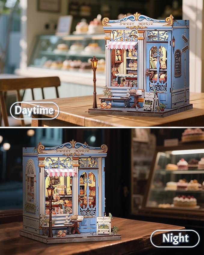 CUTEBEE Book Nook Kit - DIY Miniature House Bakery Patisserie Dollhouse Kit for Adults, Booknook Tiny House Bookshelf Decor 3D Wooden Puzzle, Gifts for Family, Friends (Sweet Marie)