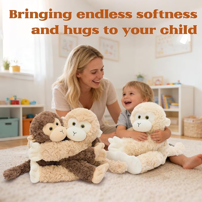 MorisMos 3Pcs Hanging Monkey Stuffed Animal Plush Toys, 16" Stuffed Monkey with Long Hands – Wearable & Huggable, Soft Cuddly Monkey Plushies for Home Decor, Christmas Birthday Gift for Kids Adults