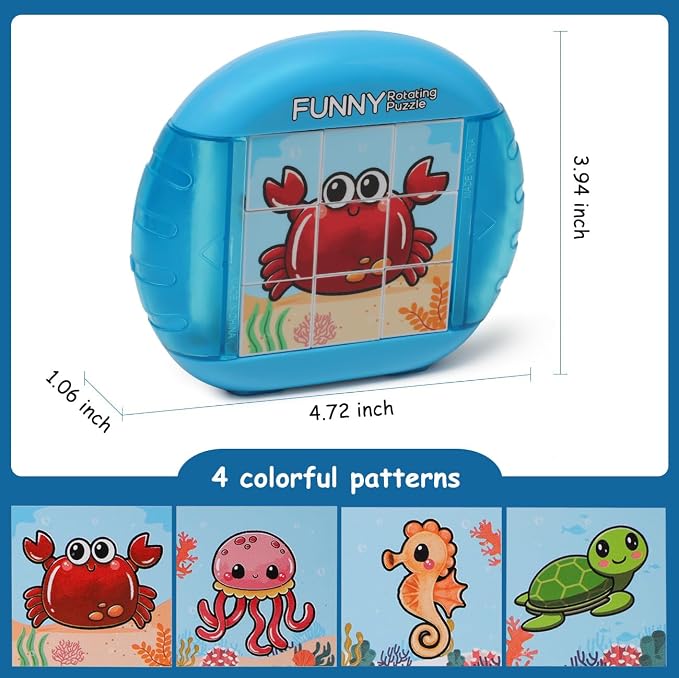 Rotating Puzzle for Kids 3 4 5 6 7 8 Year Old, 4 Puzzles in 1, Toddlers Travel, Car, Airplane, Road Trip Activities, Fine Motor Skills, Fidget, Gift for Boys & Girls Ages 3+(Sea World)
