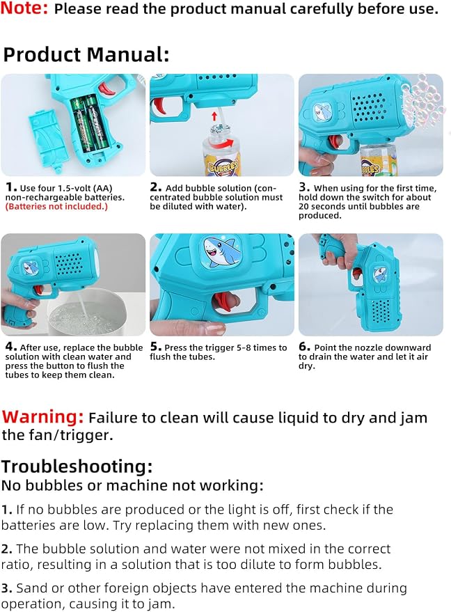 Bubble Guns with Bubble Solution- 3 Pack, Bubbles Gun, Blaster, Blower, Maker, Machine for Boys Girls, Birthday Gifts for Ages 3 4 5 6 7 8 Year Old Kid, Outdoor Toys for Toddlers, Party, Wedding