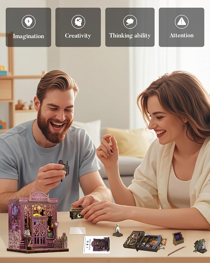 Cutefun Book Nook Kit - DIY Miniature Dollhouse Booknook Kit for Adults and Teens, 3D Wooden Puzzle Bookshelf Insert Decor with LED Light, Gifts for Book Lovers and Beginners (The Astrology Bookshop)