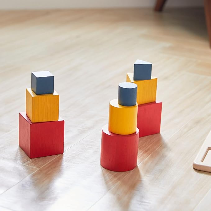 PlanToys® Nesting Puzzle Wooden Toy Set for Kids Ages 3+ | Montessori Stacking & Shape Recognition Activity for Spatial Awareness, Creativity & Coordination | Eco-Friendly Educational Toy