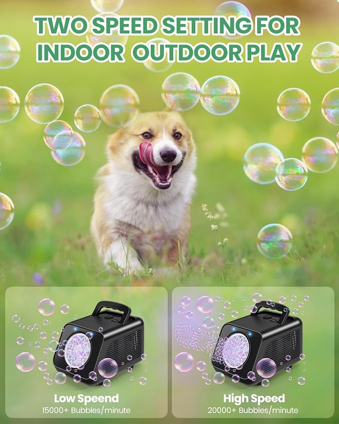Bubble Machine Automatic Bubble Blower for Kids: Battery Operated Bubble Maker for Toddlers 1-3 | 20000+ Bubbles Per Min Contain 6 AA Battery | Outdoor Toys for Parties Birthday Wedding
