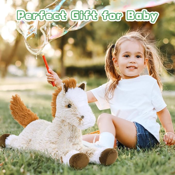 Tezituor 4Pcs Horse Stuffed Animal Set, 21inches Large Mommy Stuffed Horse with 4 Babies Pony Toys, Brown Stuffed Pony Plush Pillow for Boys Girls Birthday Gift Decoration