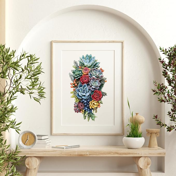 Wooden Puzzles for Adults,Succulent Waterfall Jigsaw Puzzles,500 Pieces,13.3 * 23.5 Inch,Unique Irregular Shape Fun Challenging Family Game Gifts