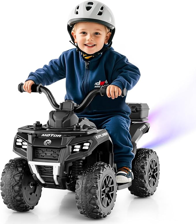 OLAKIDS Kids ATV with Spray Function, Remote Control, Storage Trunk, 6V Toddler Ride on Toy, Black
